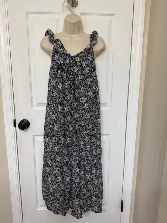 LOFT Black & White Floral Maxi Dress Ruffle Strap Flowy XS Summer Boho - Picture 2 of 9